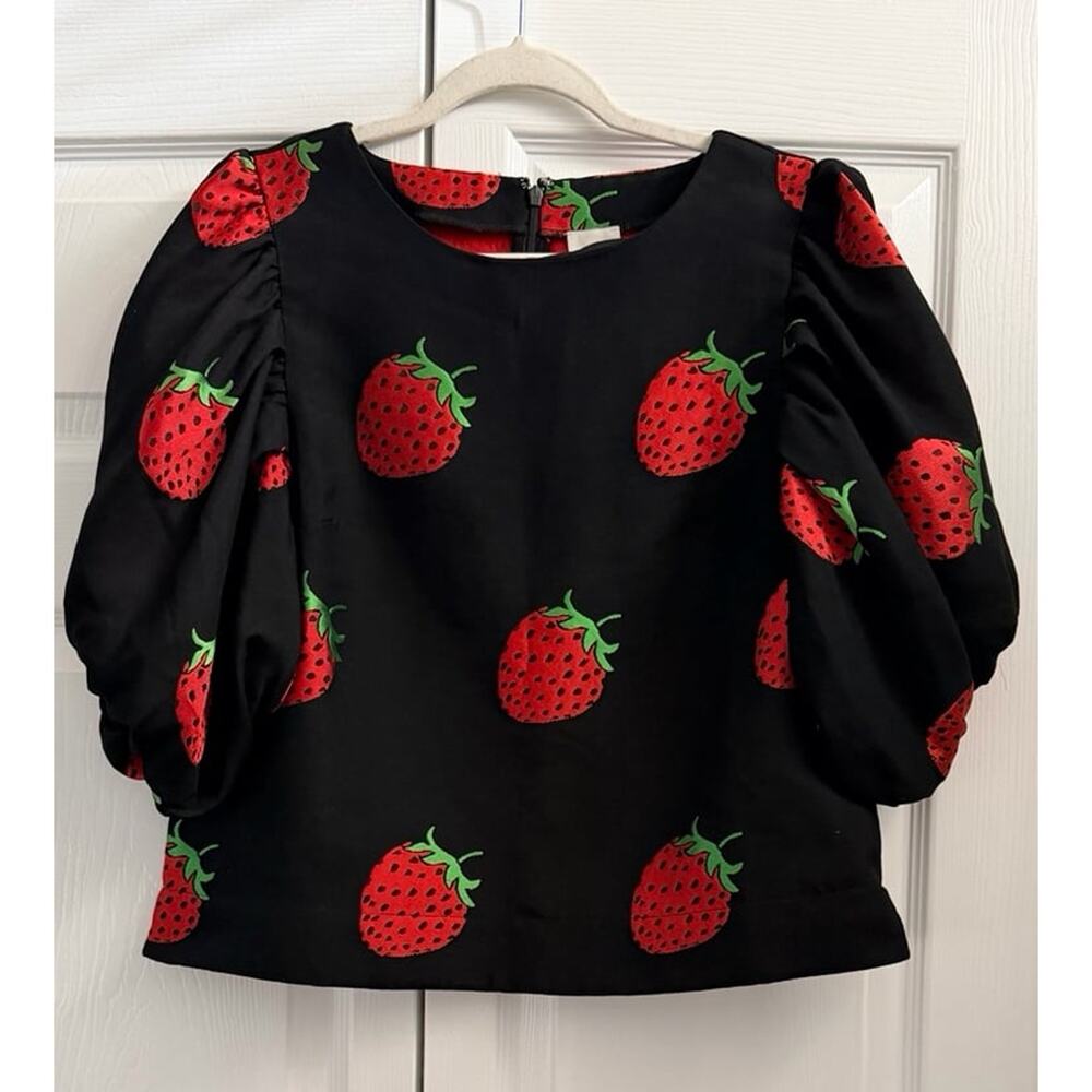 Anthropologie Maeve Puff Sleeve Strawberry Blouse NWT Medium - Picture 2 of 4
